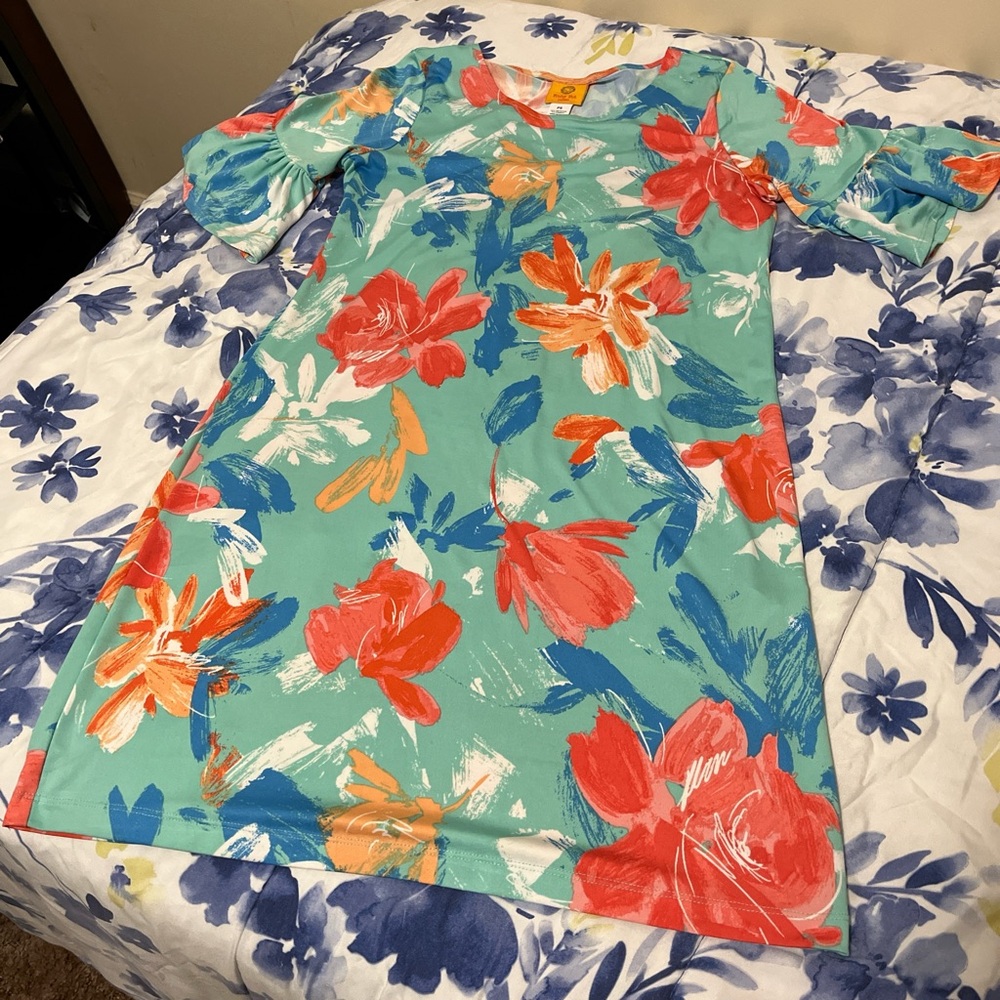 Ruby Rd. Floral Midi Dress - Teal, Red, Orange